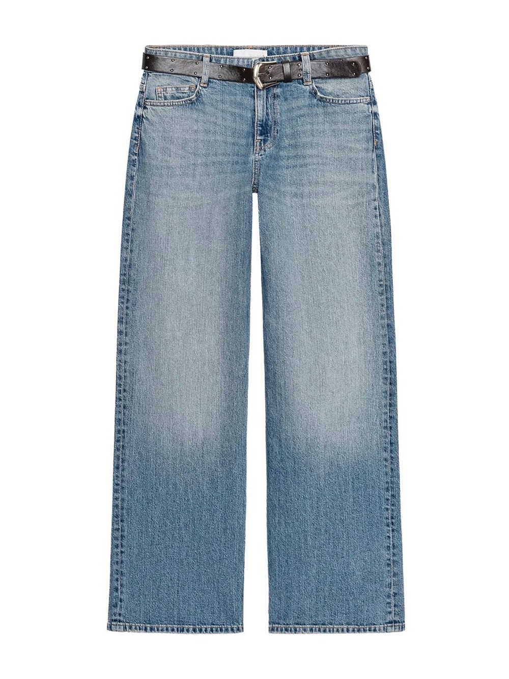 Zara Z1975 mid rise med wash straight leg Jean with brown belt size 26